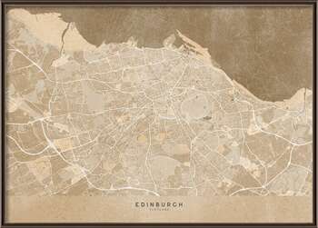 Plakát Map of Edinburgh (Scotland) in sepia vintage style