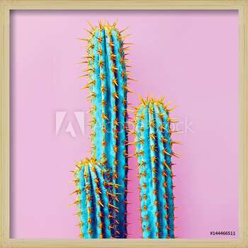 Rámovaný plakát Set Neon Cactus. Minimal creative stillife