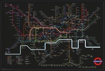 Rámovaný plakát Transport For London - Black Map + UHB