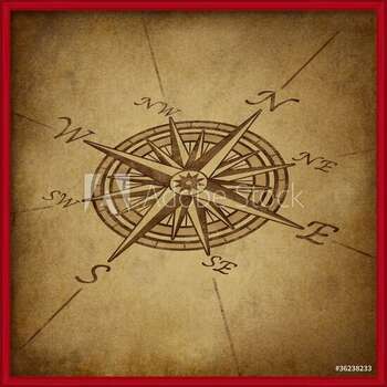 Rámovaný plakát Compass rose in perspective with grunge texture