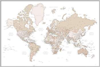Plakát Beige detailed wold map, Louie