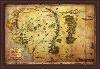 Rámovaný plakát The Hobbit - Middle Earth Map